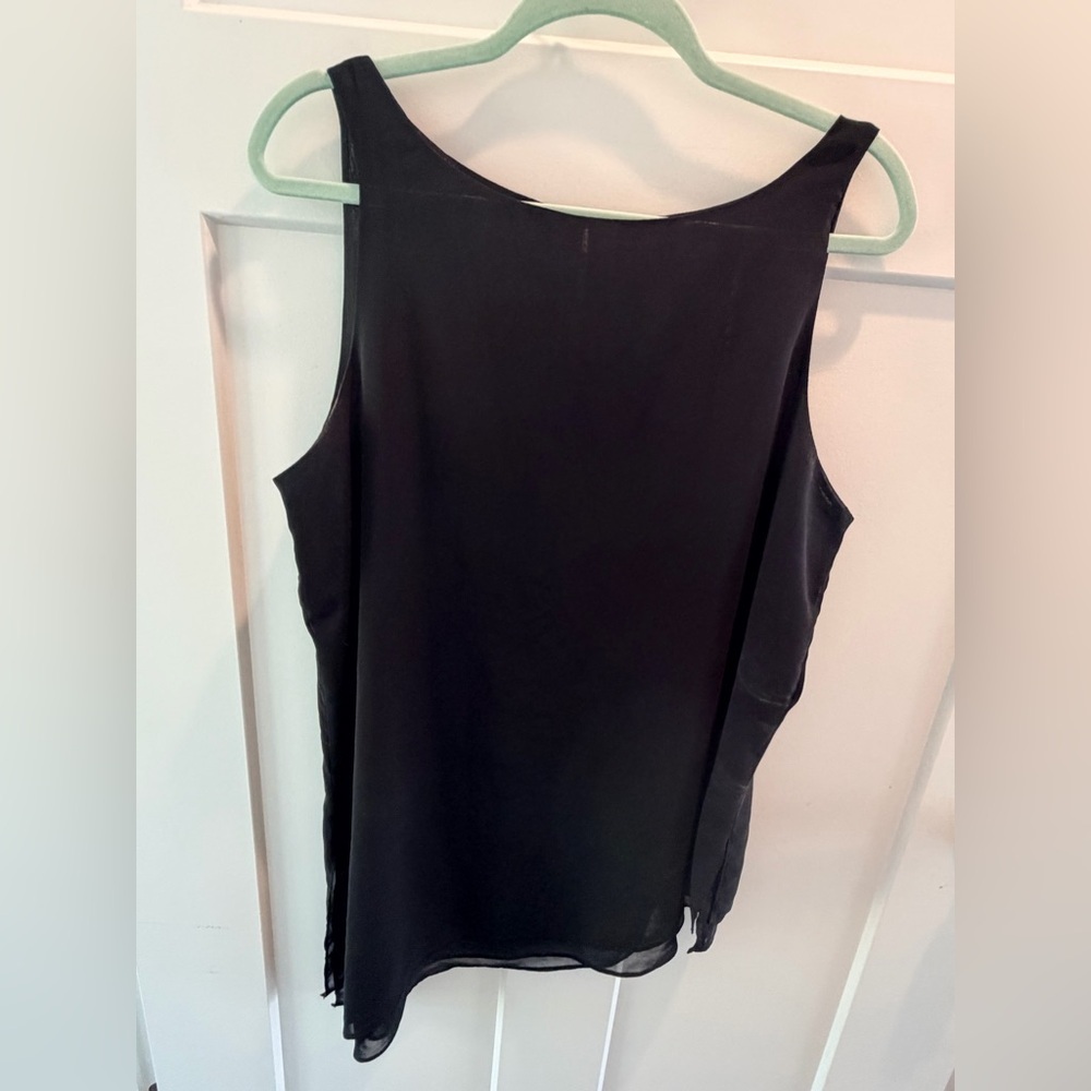 White House Black Market Sleeveless Black Blouse Large Sheer Tank Minimalist